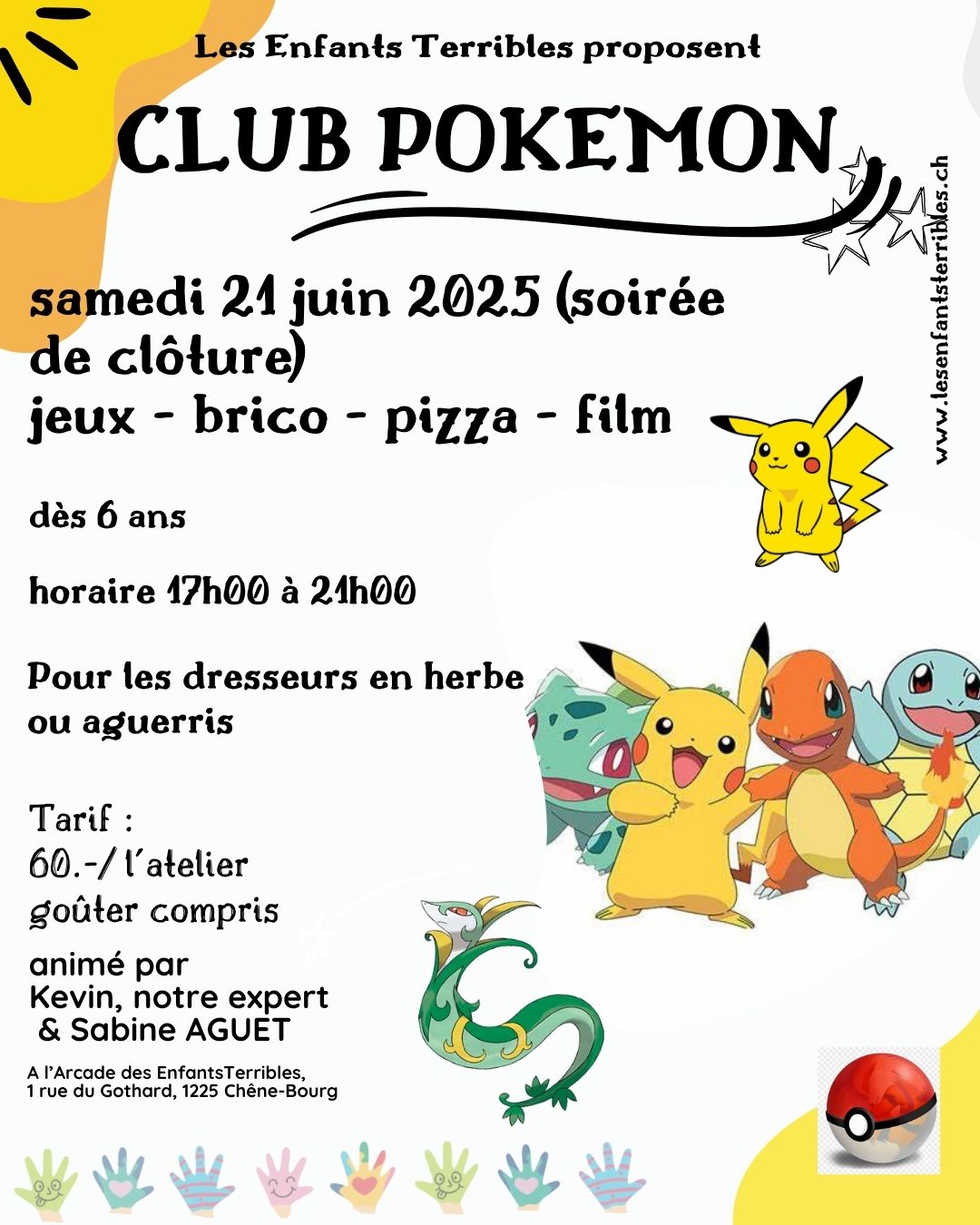 CLUB POKEMON (dès 6 ans) - soirée de fin d'année scolaire ! créa, jeu, pizza & film
