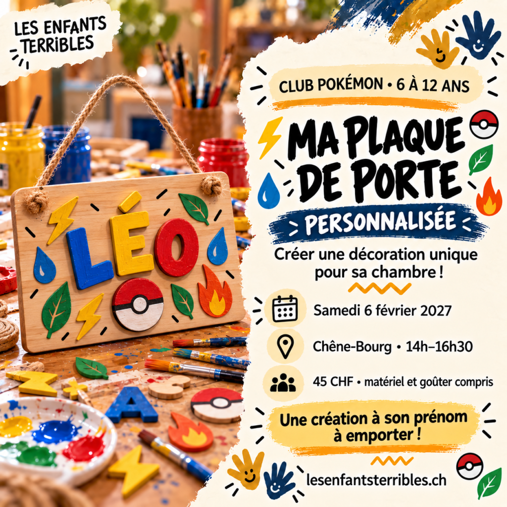 Atelier Club Pokémon — Février — plaque de porte personnalisée