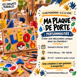 Atelier Club Pokémon — Février — plaque de porte personnalisée