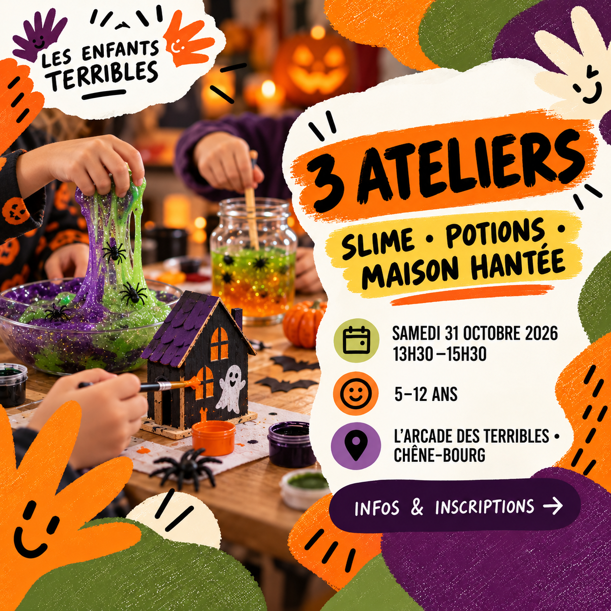 Atelier créatif de slime pour Halloween, à l’Arcade des Terribles.